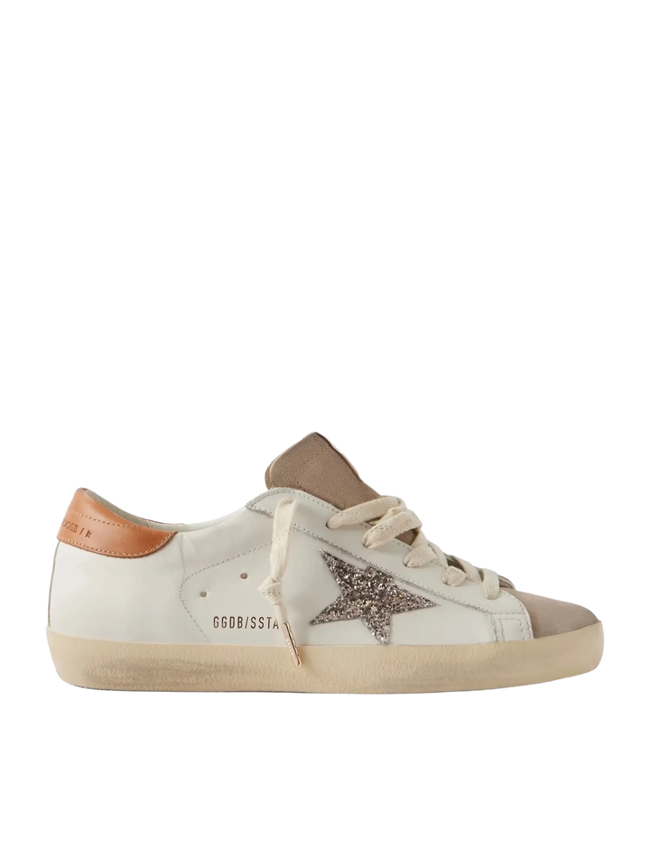 GOLDEN GOOSE FEMME - Basket Super Star en cuir blanc avec étoile a paillette