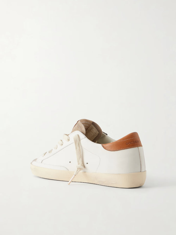 GOLDEN GOOSE FEMME - Basket Super Star en cuir blanc avec étoile a paillette