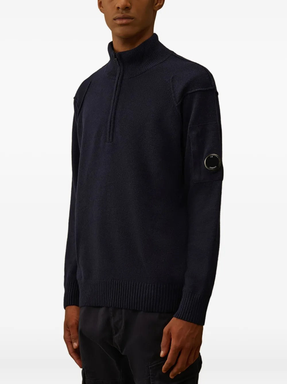 C.P. COMPANY - Pull à Col Zippé Bleu Foncé