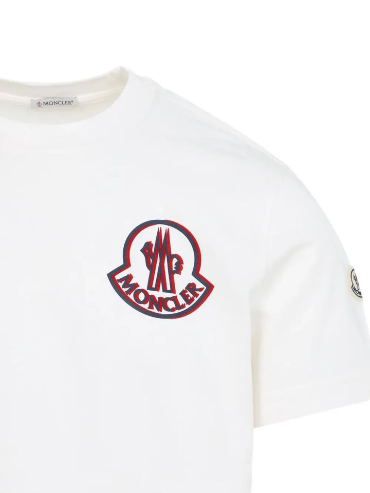 MONCLER - T-shirts en coton à patch logo blanc