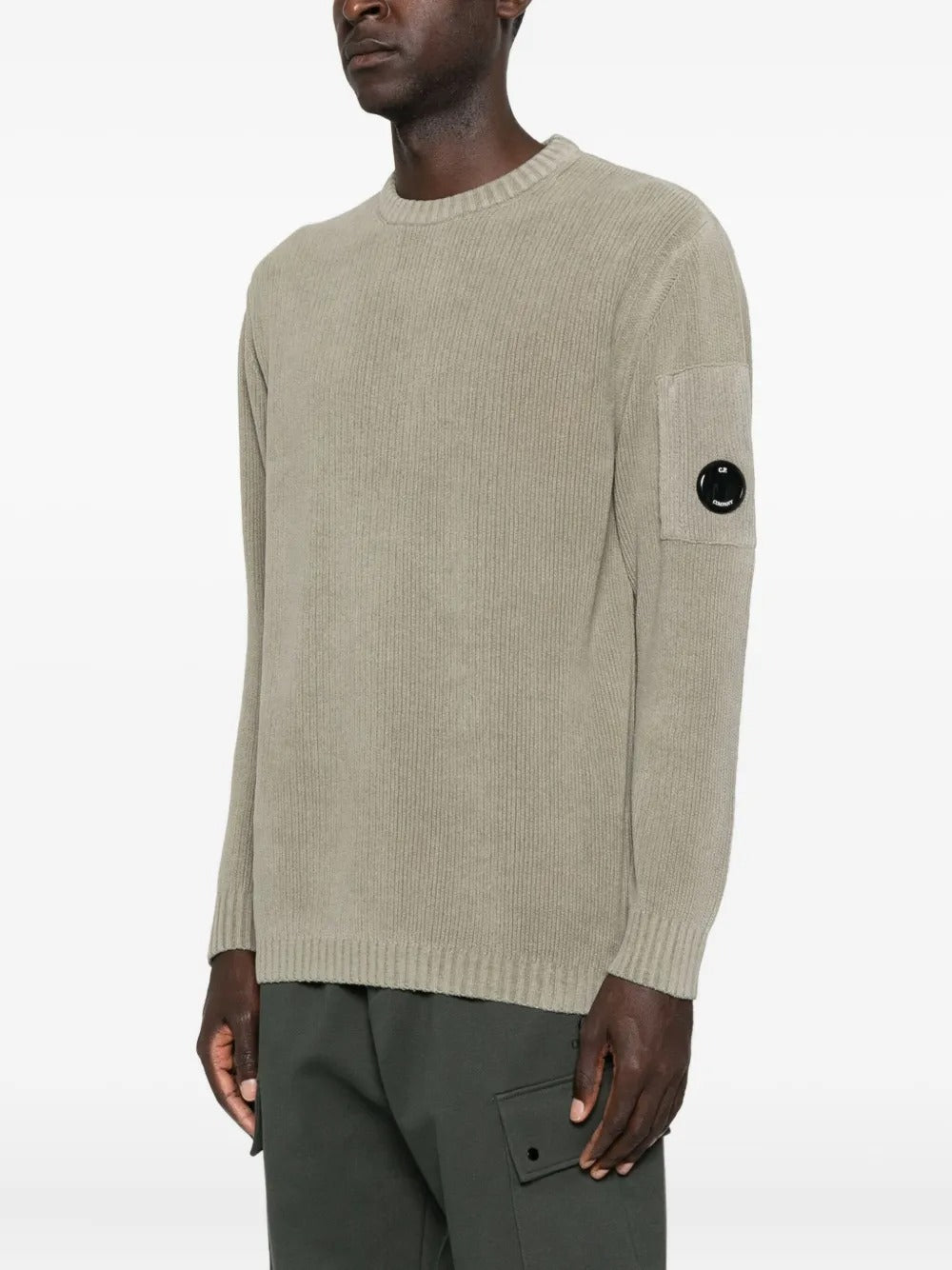 C.P. COMPANY - Pull en Coton à Design Côtelé Gris