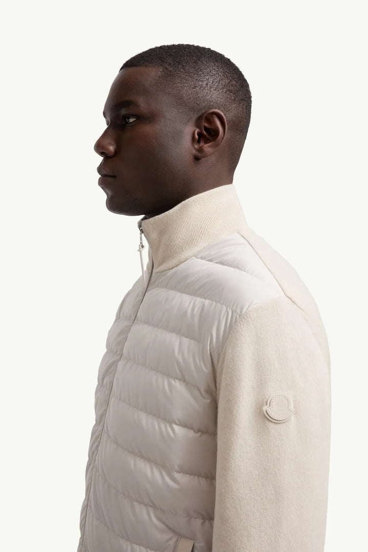 MONCLER - Cardigan zippé matelassé en laine et cachemire écru