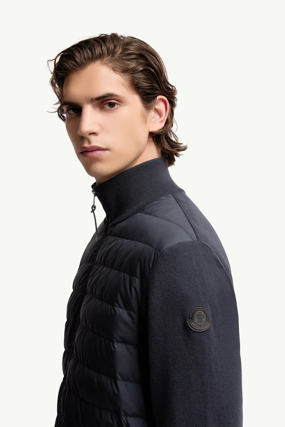 MONCLER - Cardigan zippé matelassé en laine et cachemire bleu
