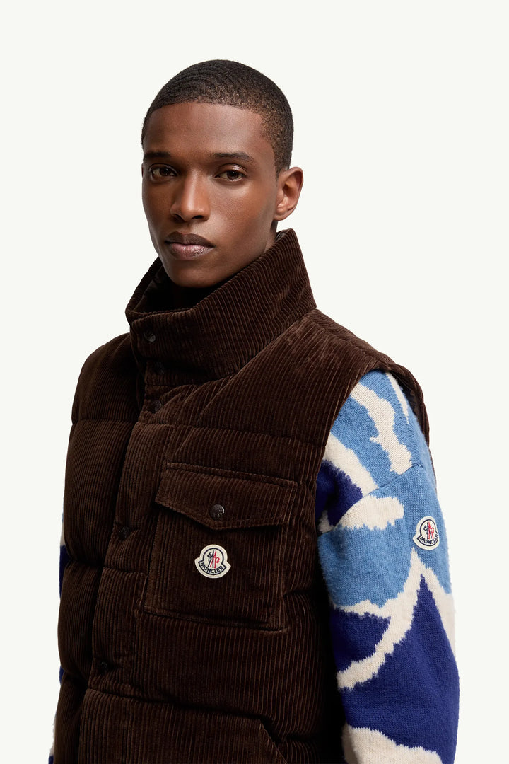 MONCLER - Doudoune sans manches Agen en velours côtelé  marron