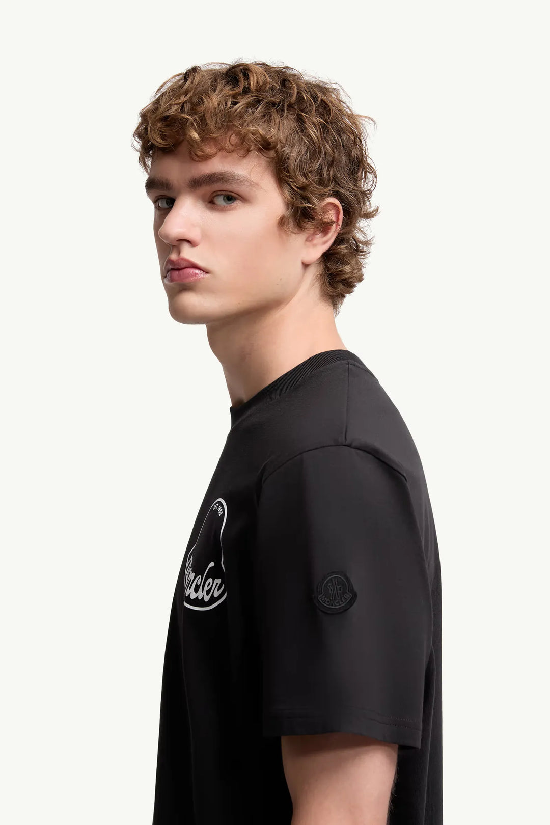 MONCLER - T-shirt en coton à logo noir charcoal