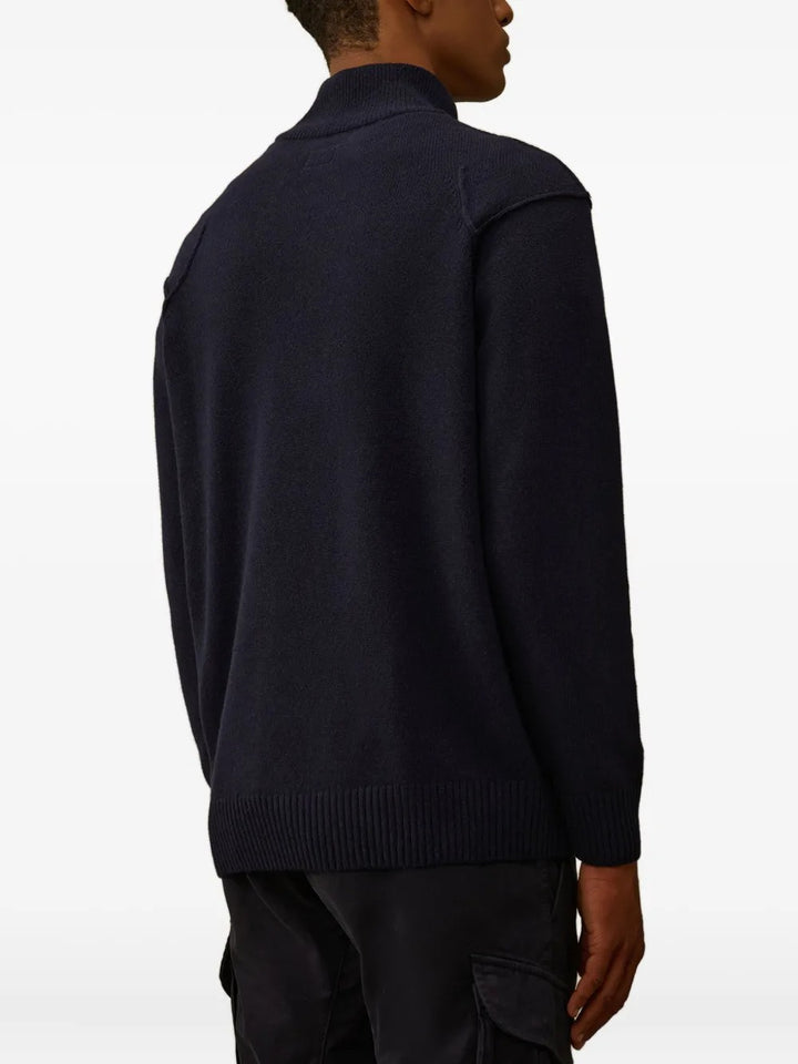 C.P. COMPANY - Pull à Col Zippé Bleu Foncé