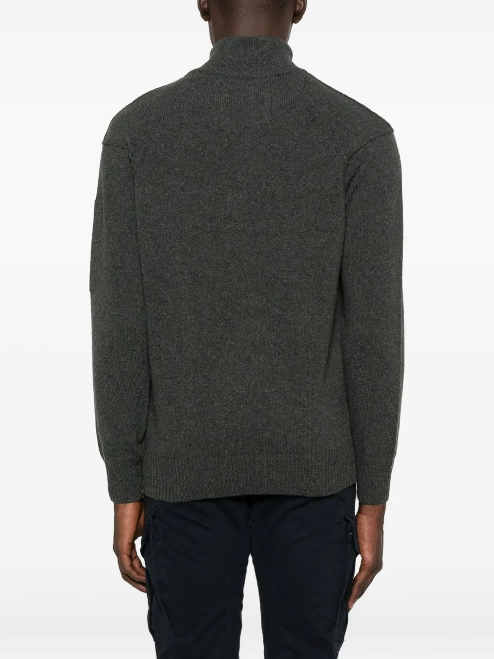 C.P. COMPANY -  Pull en Laine à Col Zippé Gris Foncé