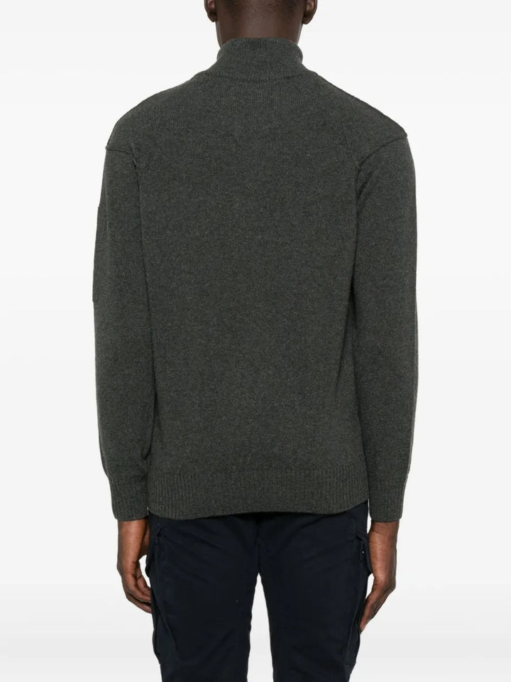 C.P. COMPANY -  Pull en Laine à Col Zippé Gris Foncé