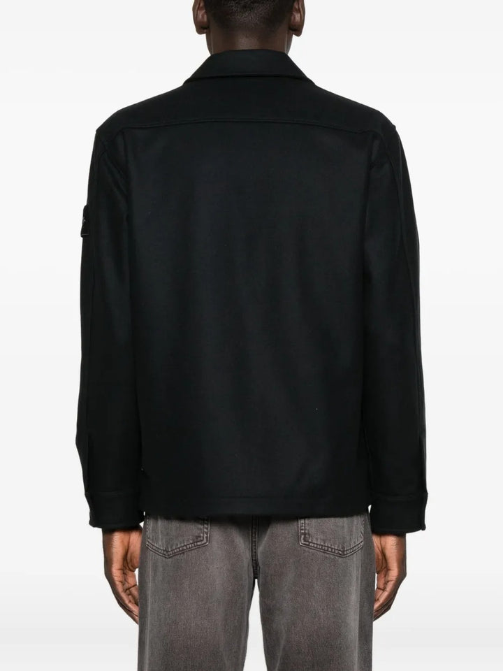 STONE ISLAND - T-shirt en Laine à Poche Poitrine Bleu Foncé