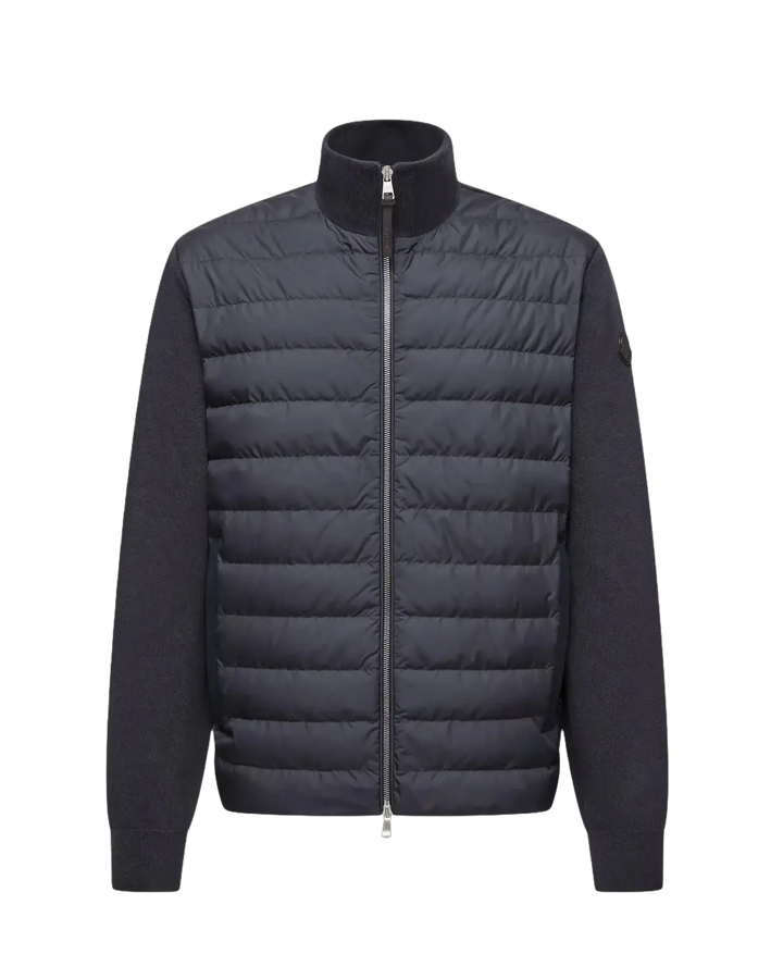 MONCLER - Cardigan zippé matelassé en laine et cachemire bleu