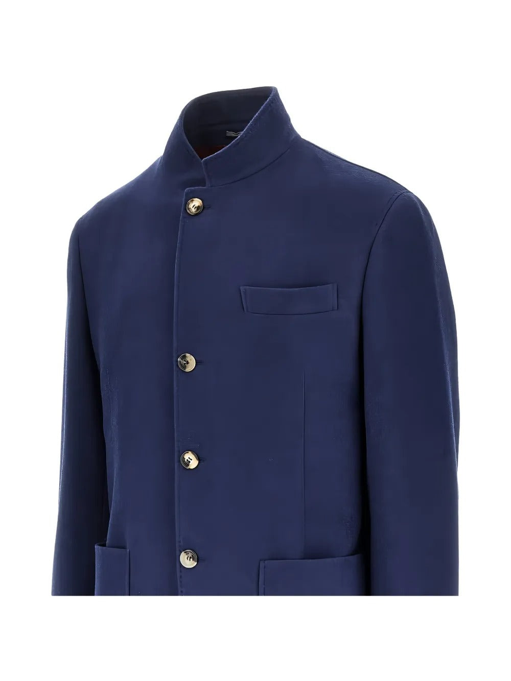 BRUNELLO CUCINELLI - Veste Col Mao en Laine Vierge Bleue