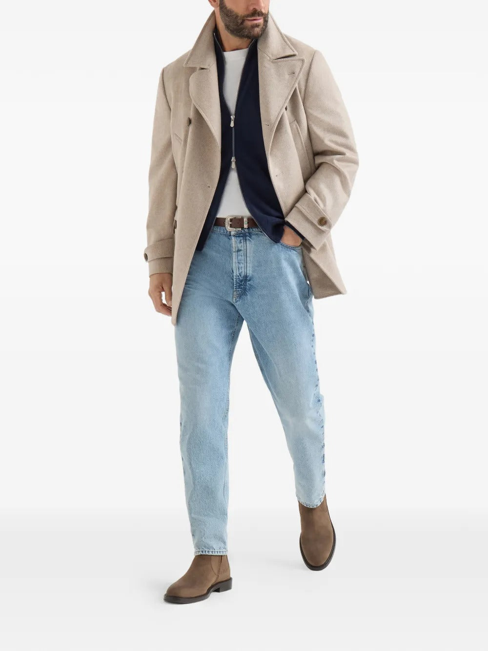 BRUNELLO CUCINELLI - Cardigan Col Montant en Cachemire Bleu Marine