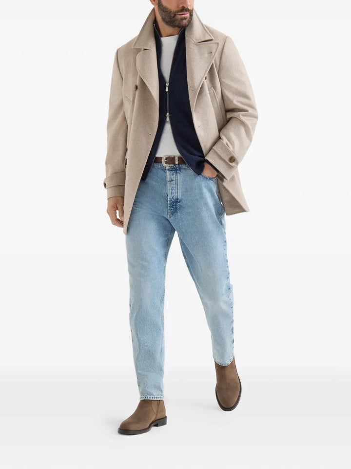BRUNELLO CUCINELLI - Cardigan Col Montant en Cachemire Bleu Marine