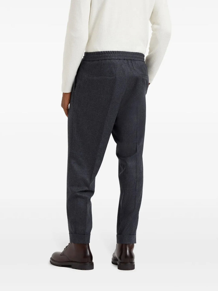 BRUNELLO CUCINELLI - Pantalon en Flanelle de Laine Vierge à Double Pinces Gris