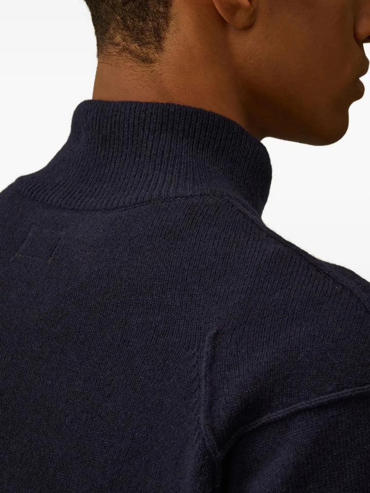 C.P. COMPANY - Pull à Col Zippé Bleu Foncé