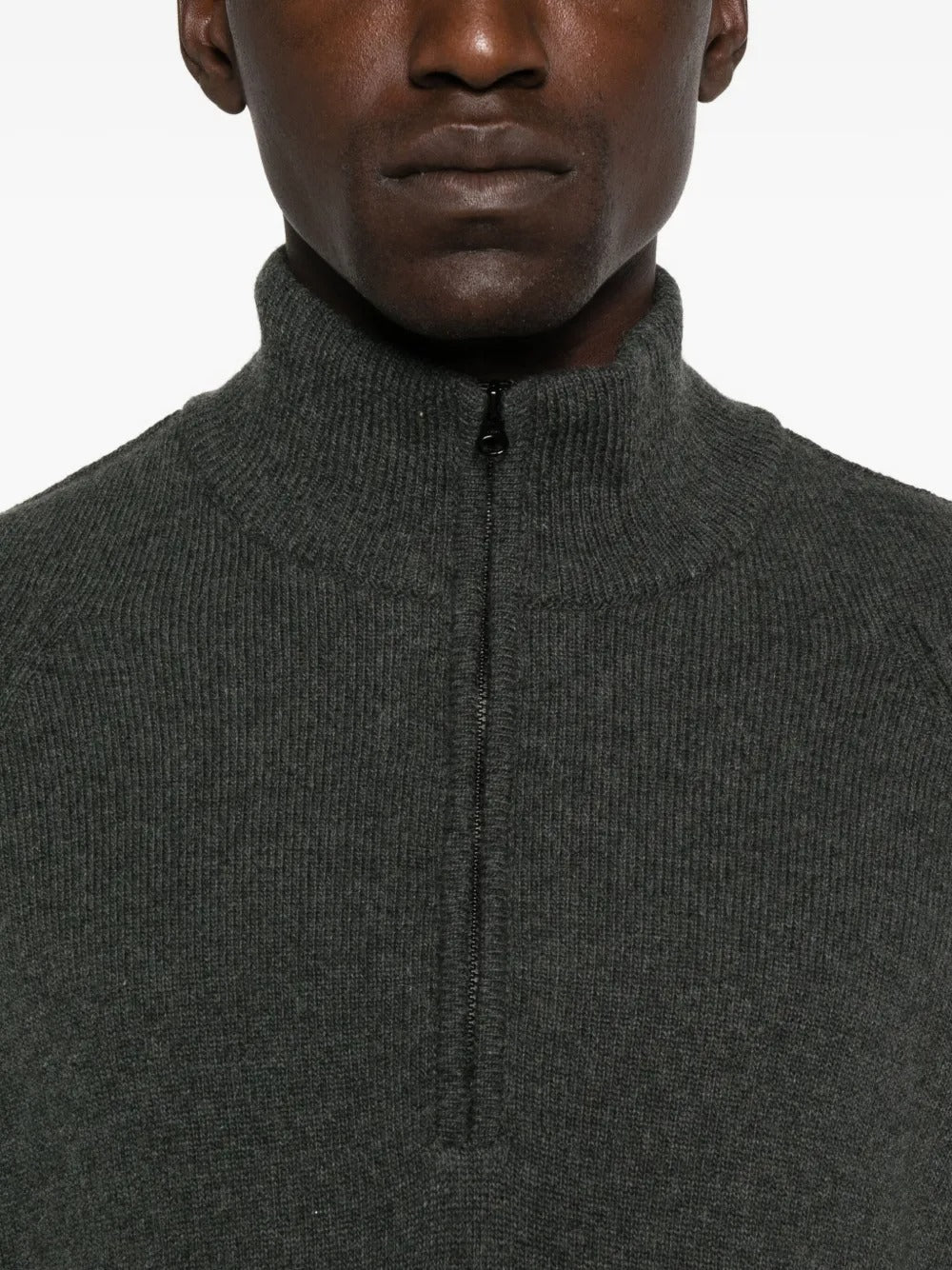 C.P. COMPANY -  Pull en Laine à Col Zippé Gris Foncé