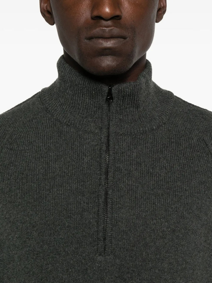 C.P. COMPANY -  Pull en Laine à Col Zippé Gris Foncé