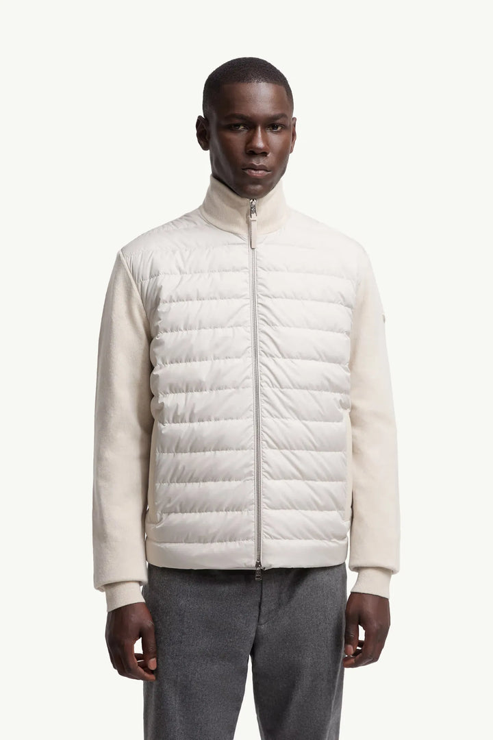 MONCLER - Cardigan zippé matelassé en laine et cachemire écru