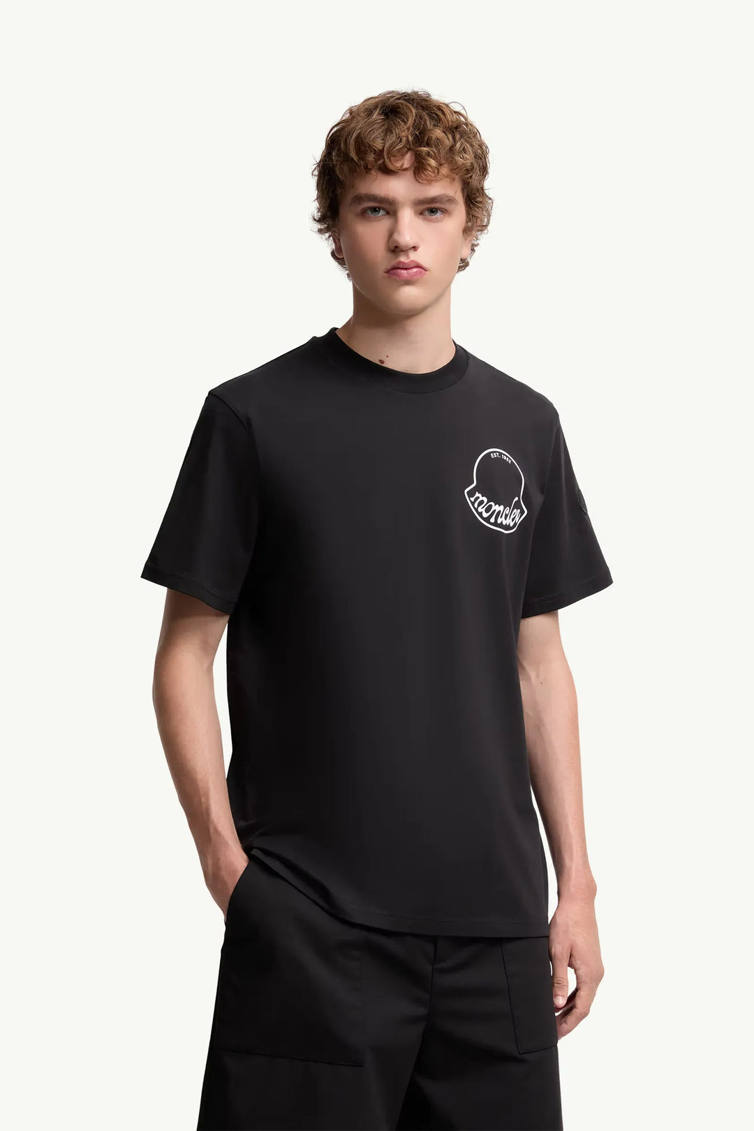 MONCLER - T-shirt en coton à logo noir charcoal