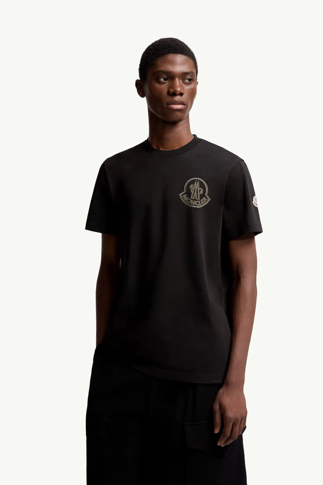 MONCLER - T-shirt en coton à logo noir