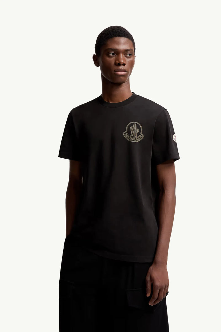 MONCLER - T-shirt en coton à logo noir