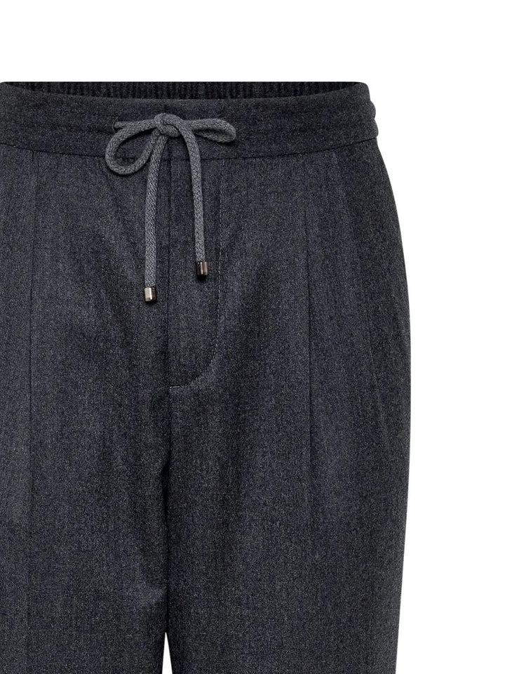 BRUNELLO CUCINELLI - Pantalon en Flanelle de Laine Vierge à Double Pinces Gris
