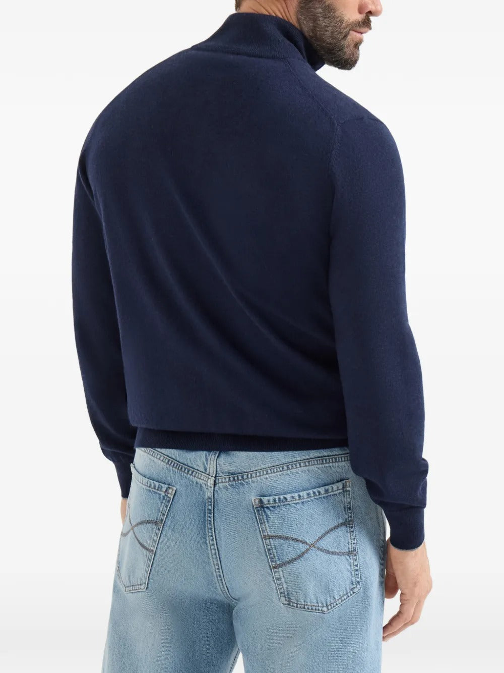 BRUNELLO CUCINELLI - Cardigan Col Montant en Cachemire Bleu Marine
