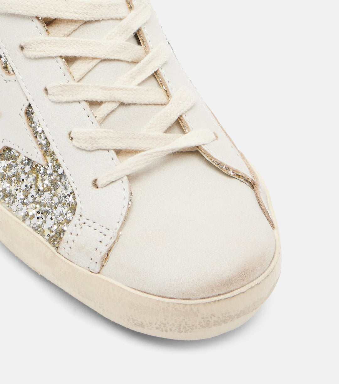 GOLDEN GOOSE FEMME - Basket Super Star en cuir blanc pailleté