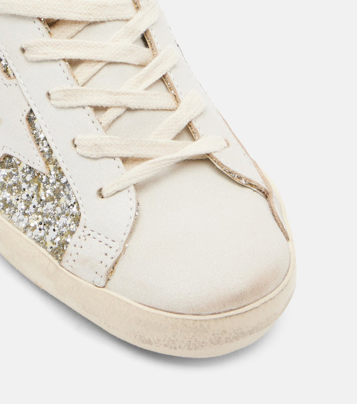 GOLDEN GOOSE FEMME - Basket Super Star en cuir blanc pailleté
