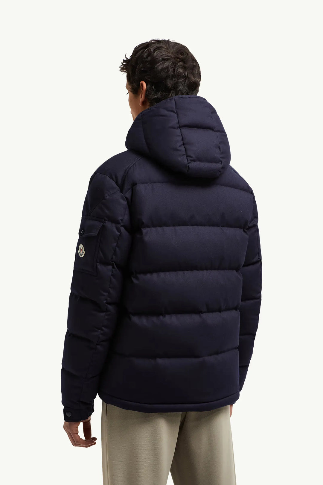 MONCLER - Doudoune courte à capuche en flanelle de laine Montgenevre bleu