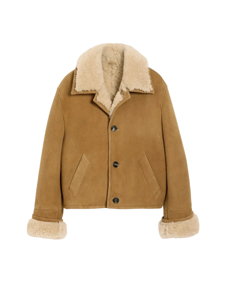 AMI PARIS - Veste Marron Boutonnée en Shearling Camel