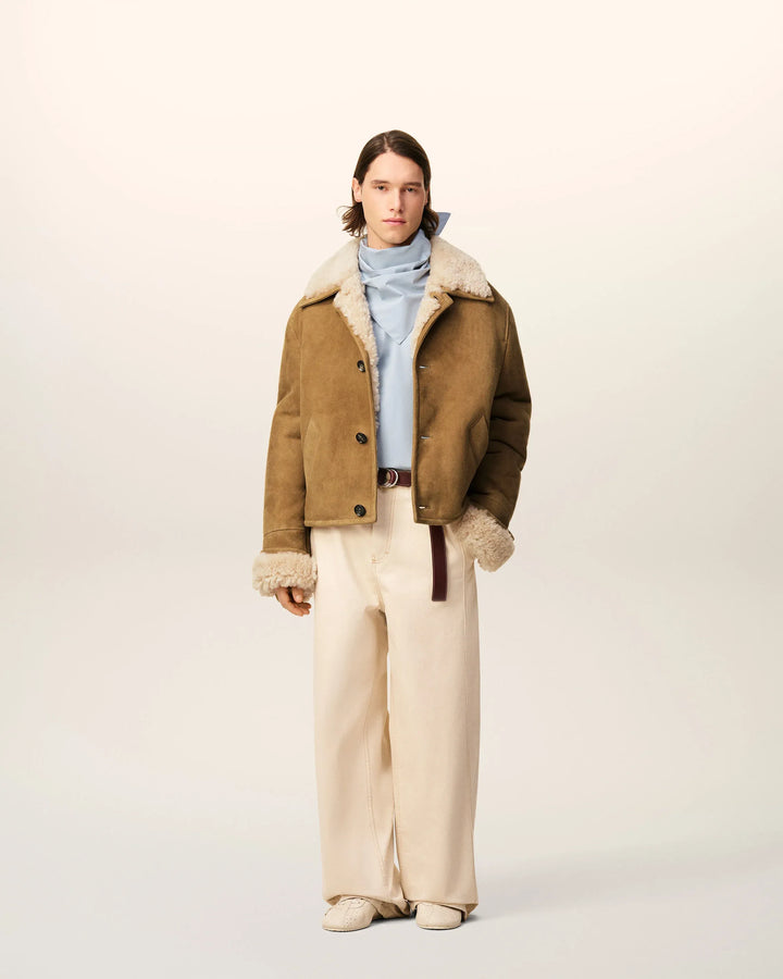 AMI PARIS - Veste Marron Boutonnée en Shearling Camel