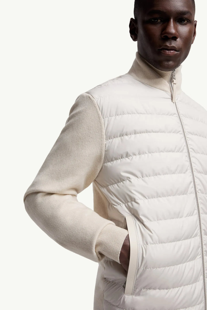 MONCLER - Cardigan zippé matelassé en laine et cachemire écru
