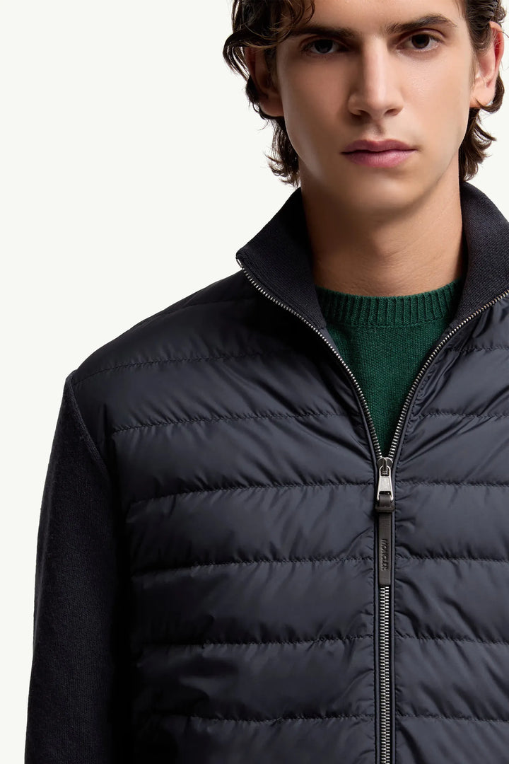 MONCLER - Cardigan zippé matelassé en laine et cachemire bleu