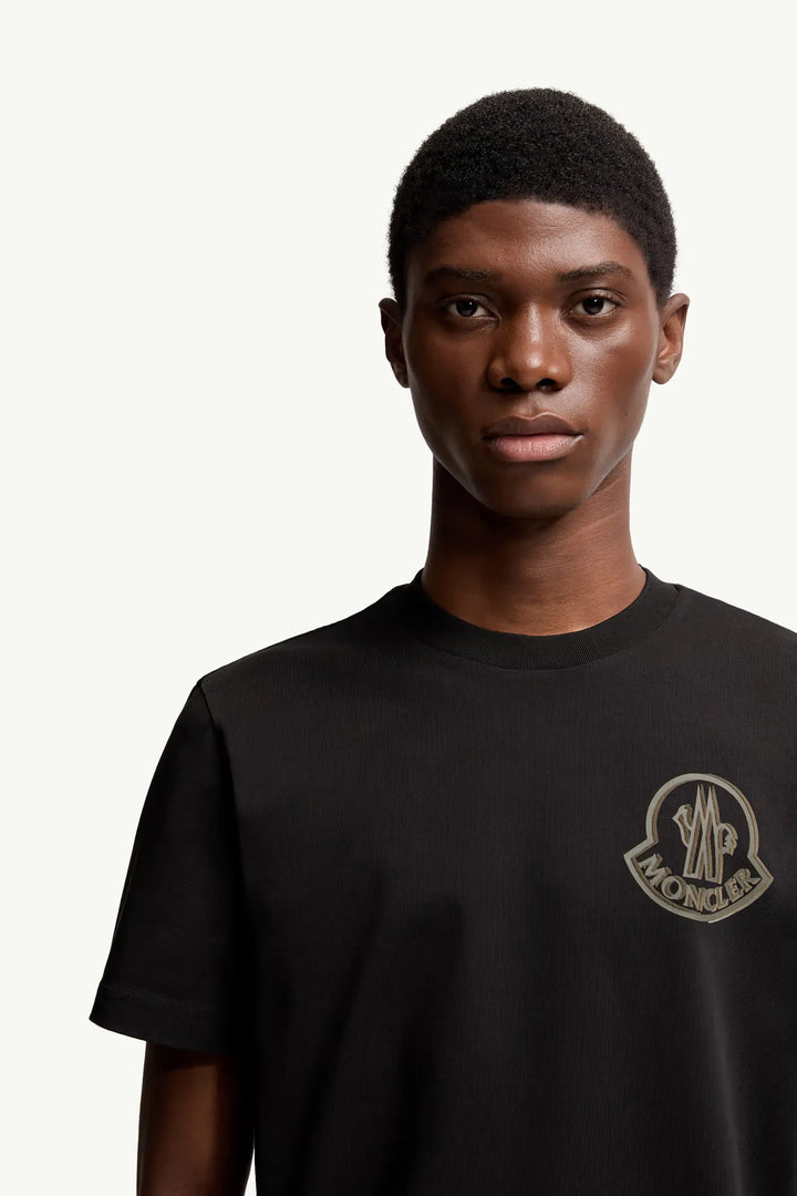 MONCLER - T-shirt en coton à logo noir