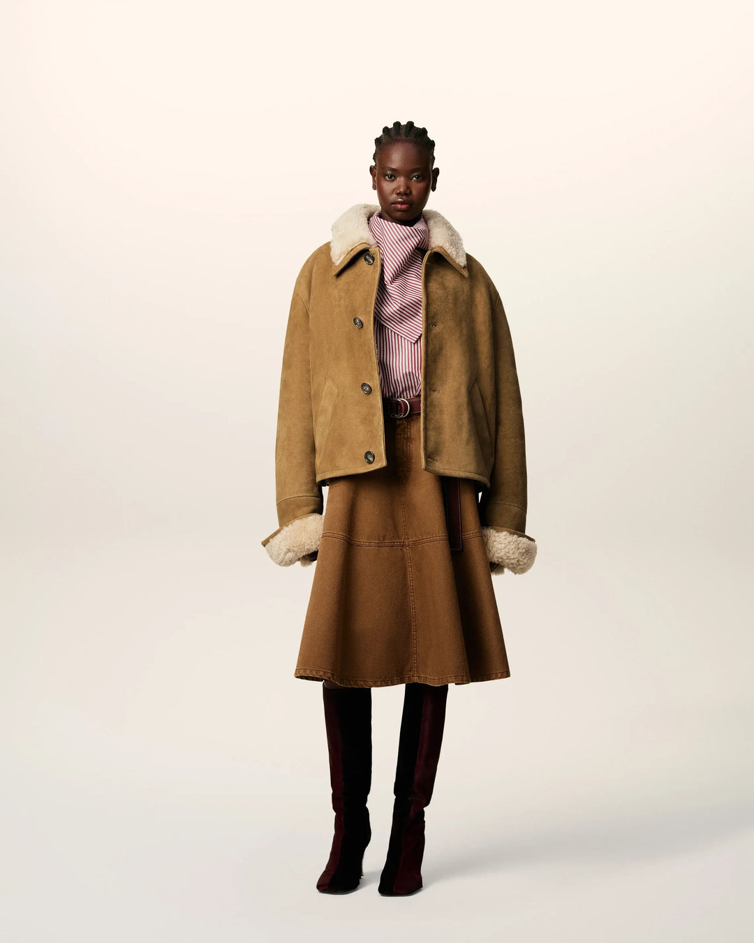 AMI PARIS - Veste Marron Boutonnée en Shearling Camel