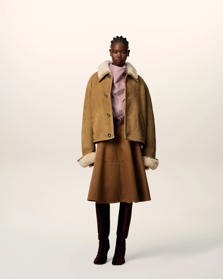 AMI PARIS - Veste Marron Boutonnée en Shearling Camel