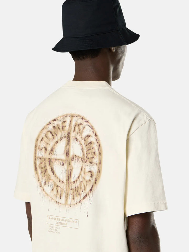 STONE ISLAND - T-shirt coupe regular à manches courtes avec imprimé « Bleeding Numbers Compass » ivoire