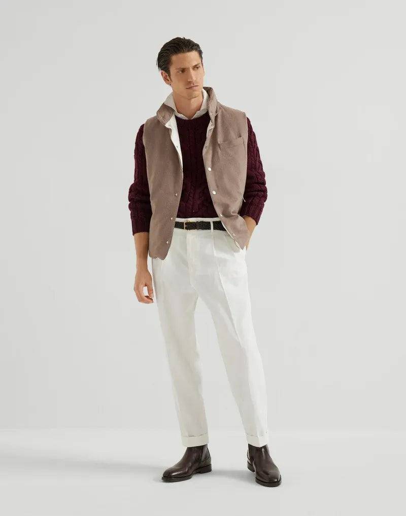 BRUNELLO CUCINELLI - Doudoune sans manches en flanelle de laine membranée à capuche détachable BEIGE