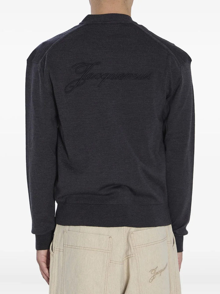 JACQUEMUS - Cardigan Côtelé à Logo Brodé Gris Foncé - Lothaire