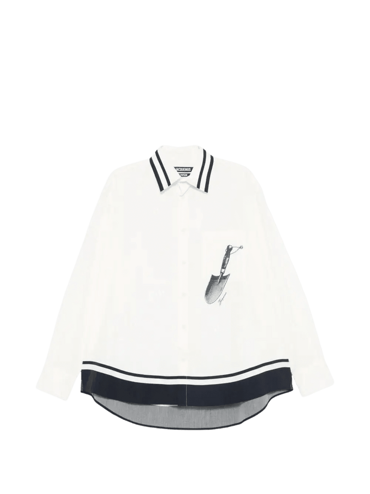 JACQUEMUS - Chemise "The Camargue" blanche print bleu - Lothaire