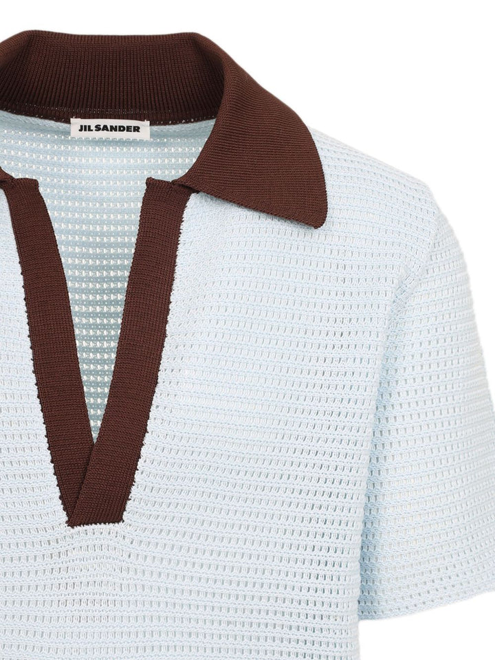 JIL SANDER - polo à col v bleu - Lothaire