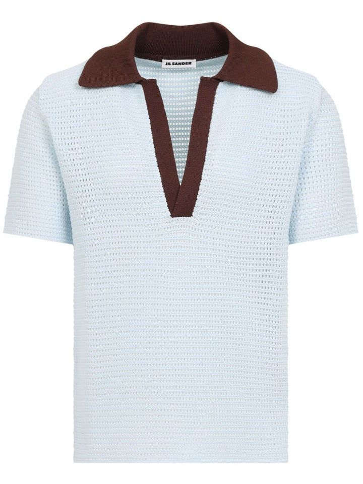 JIL SANDER - polo à col v bleu - Lothaire