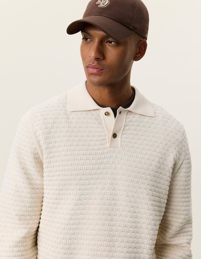 LES DEUX - Billy Weave Knitted LS Polo Blanc ivoire - Lothaire
