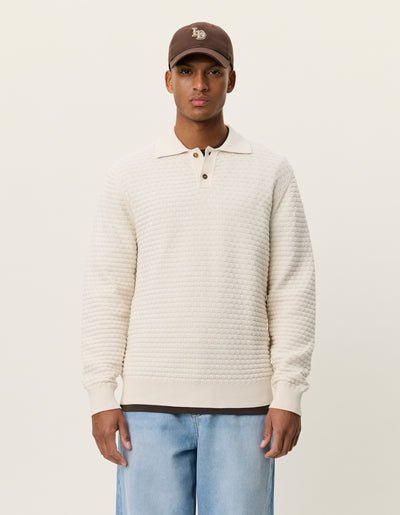 LES DEUX - Billy Weave Knitted LS Polo Blanc ivoire - Lothaire