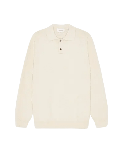 LES DEUX - Billy Weave Knitted LS Polo Blanc ivoire - Lothaire