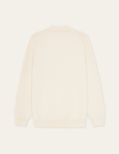 LES DEUX - Billy Weave Knitted LS Polo Blanc ivoire - Lothaire