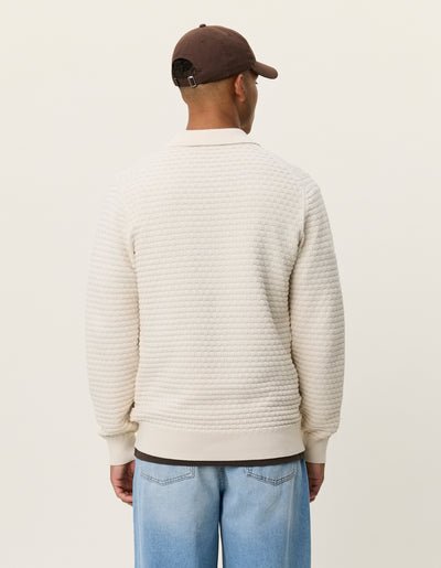 LES DEUX - Billy Weave Knitted LS Polo Blanc ivoire - Lothaire