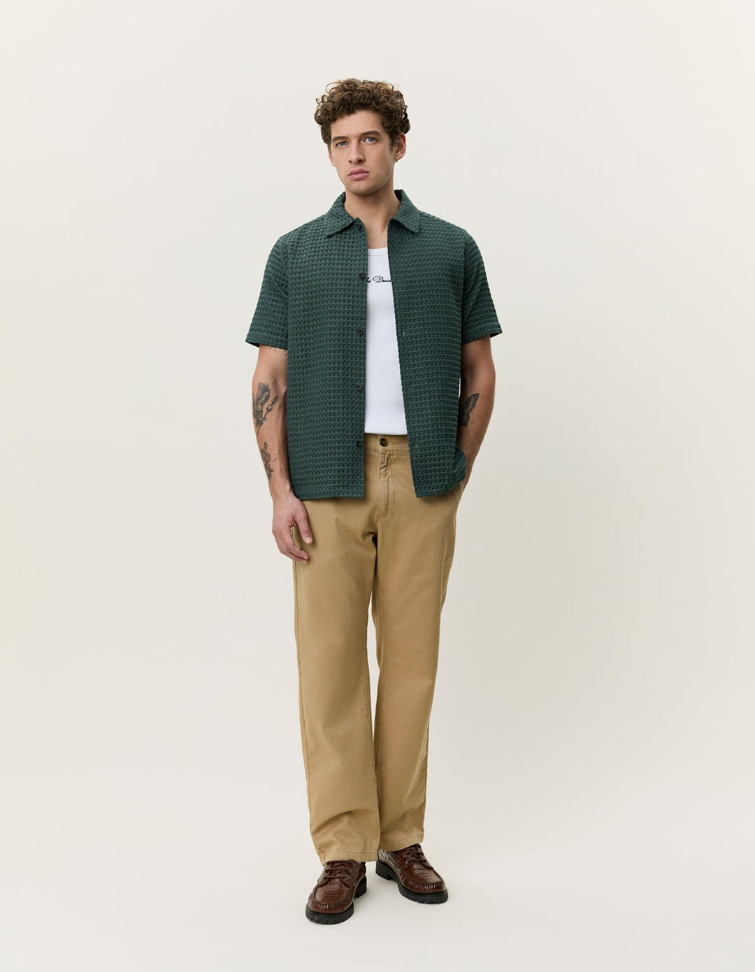 LES DEUX – Chemise Seersucker à carreaux Vert sapin - Lothaire
