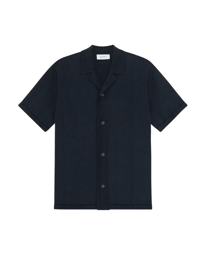 LES DEUX - Emmett Arabesque Knitted SS Shirt Bleu marine - Lothaire